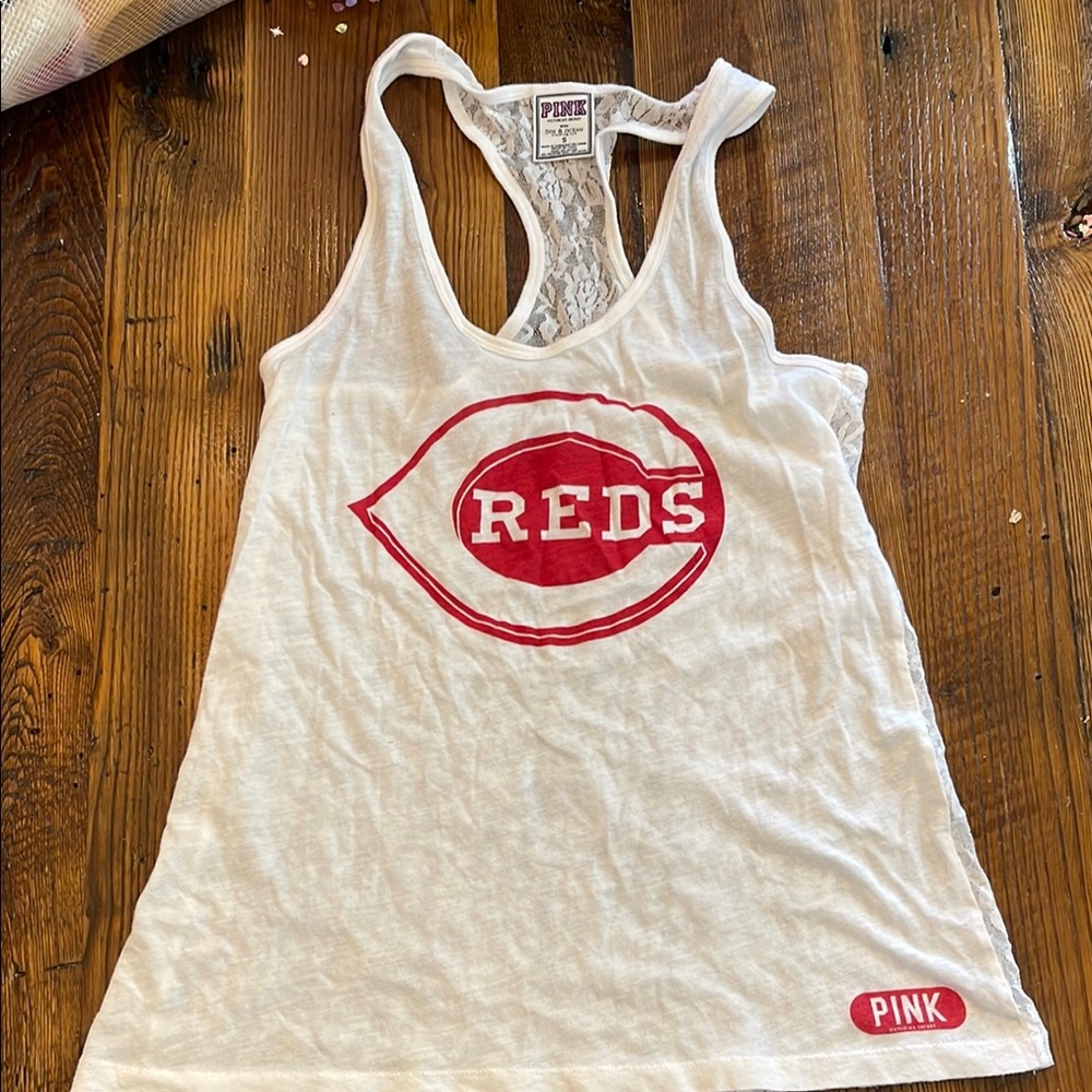 Cincinnati Reds White and Red PINK Tank Top size small